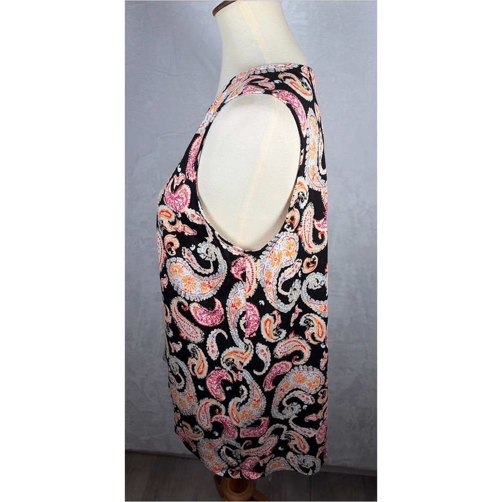 J. Jill Womens Medium Paisley Sleeveless Knit Tunic Top Black Pink Orange - Picture 6 of 9